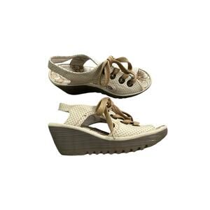 FLY LONDON Lace Up Sling Back Wedge Sandal Women's Size EU 38